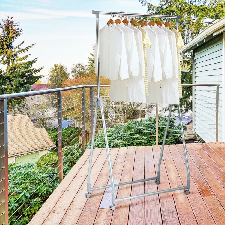 Extendable Foldable Heavy Duty Clothing Rack with Hanging RodCostway Gallery View 8 of 11