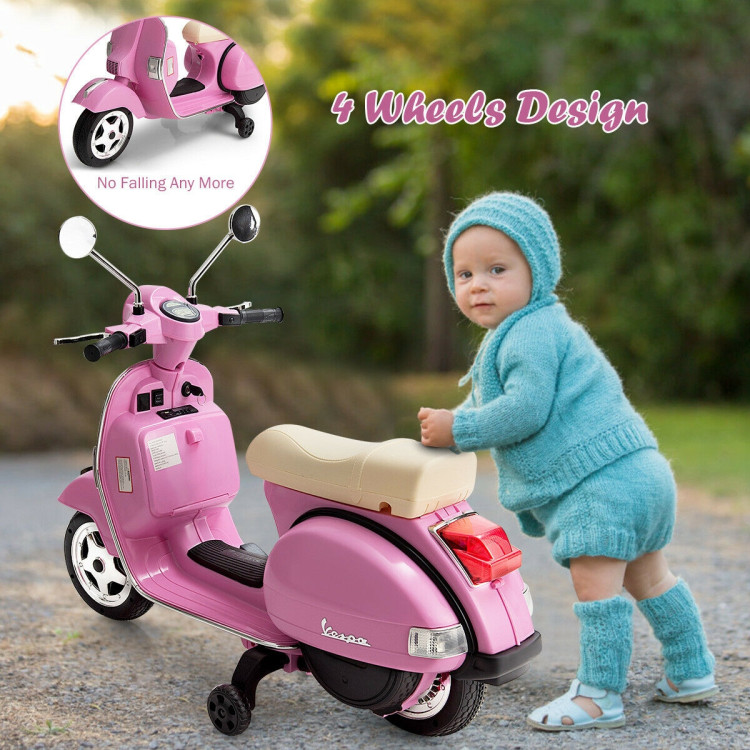 6V Kids Ride on Vespa Scooter Motorcycle with Headlight-PinkCostway Gallery View 7 of 12