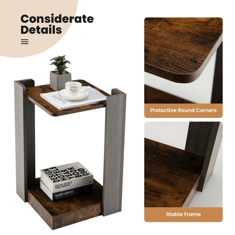 2-Tier Square End Table with Open Storage Shelf for Small Space-CoffeeCostway Gallery View 5 of 9