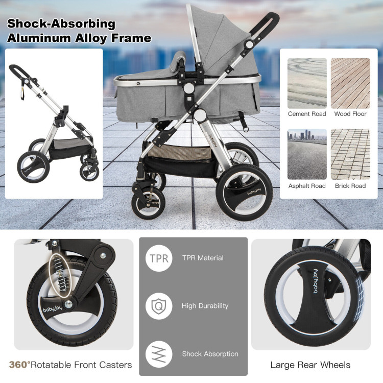 SMIXLVY Folding Pushchair Jogger Travel System 3 in 1, Baby Stroller Pram  Carriage Foldable Luxury Pushchair Stroller Absorption Springs High View
