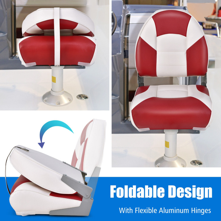 Low Back Boat Seat Folding Fishing chair with Thickened High-density Sponge Padding-RedCostway Gallery View 7 of 9