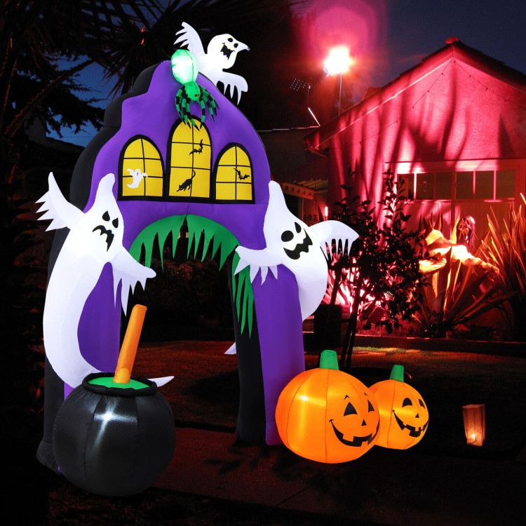 9 Feet Tall Halloween Inflatable Castle Archway Decor with Spider Ghosts and Built-inCostway Gallery View 6 of 9