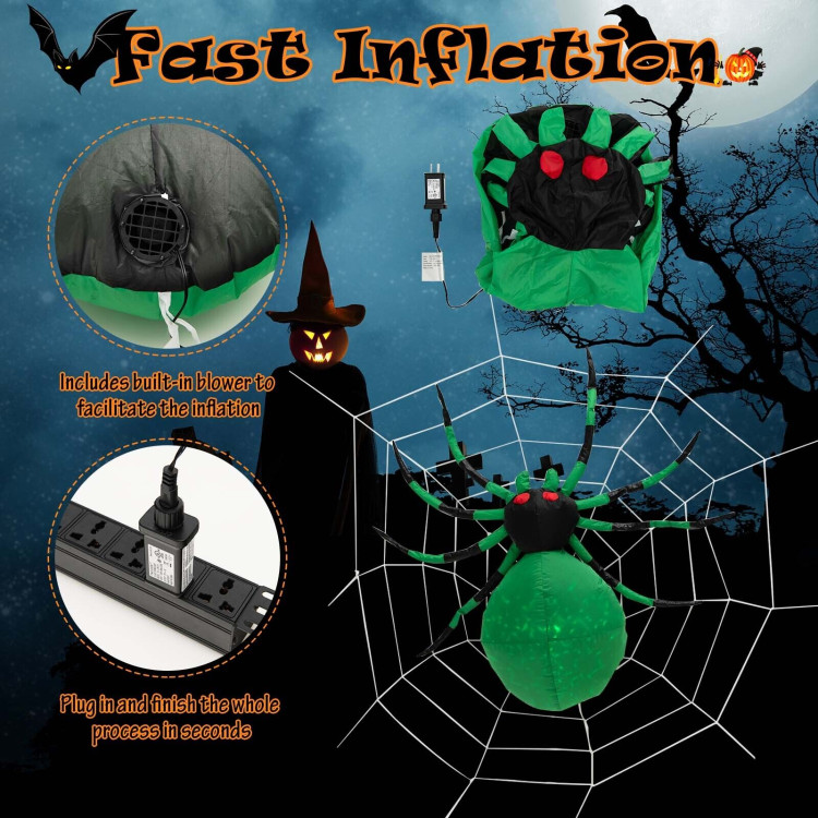 5 Feet Long Halloween Inflatable Creepy Spider with Cobweb and LEDsCostway Gallery View 9 of 10