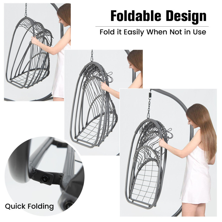 Hanging Folding Egg Chair with Stand Soft Cushion Pillow Swing Hammock-GrayCostway Gallery View 8 of 10