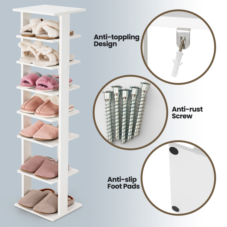 7-Tier Wooden Shoe Rack Narrow Vertical Shoe Stand Storage Display Shelf  Home Storage & Organization
