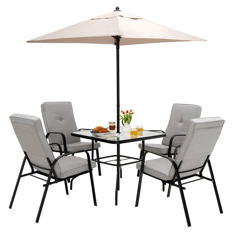 35 Inch Patio Dining Square Tempered Glass Table with Umbrella HoleCostway Gallery View 7 of 10