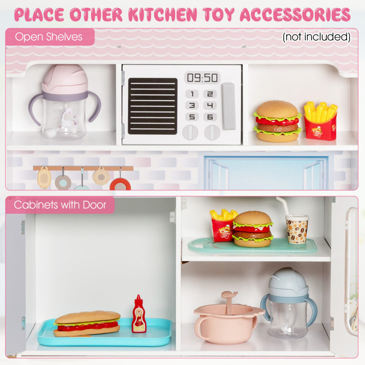 2-In-1 Double Sided Kids Kitchen Playset and Dollhouse with FurnitureCostway Gallery View 9 of 11
