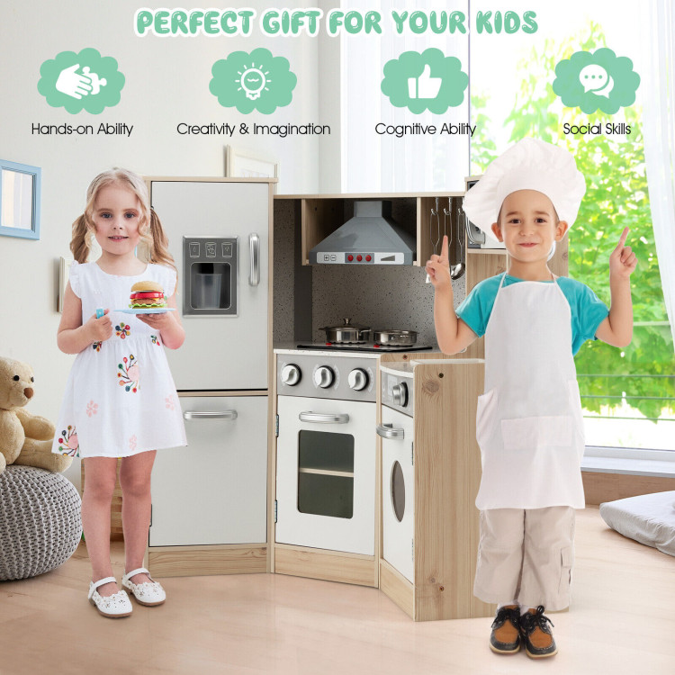 Kids Corner Wooden Kitchen Playset with Cookware AccessoriesCostway Gallery View 3 of 10