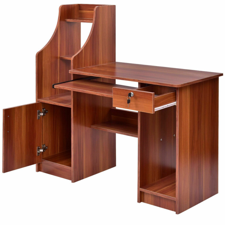 Wooden Computer Desk with Storage Cabinet and DrawerCostway Gallery View 2 of 7