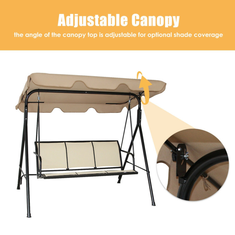 Outdoor Patio Swing Canopy 3 Person Canopy Swing Chair-BrownCostway Gallery View 6 of 13