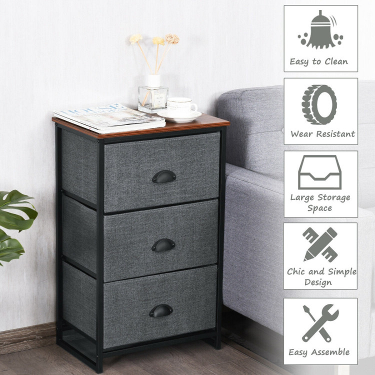 Nightstand Side Table Storage Tower Dresser Chest with 3 Drawers-BlackCostway Gallery View 10 of 13