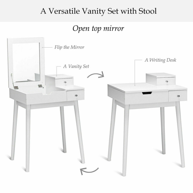 Vanity Dressing Table Set Flip Mirror Desk Furniture StoolCostway Gallery View 11 of 12