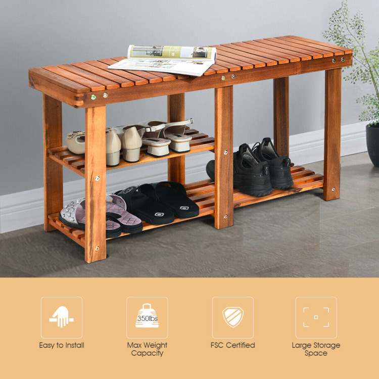 3-Tier Freestanding Wooden Shoe Organizer with SeatCostway Gallery View 3 of 10