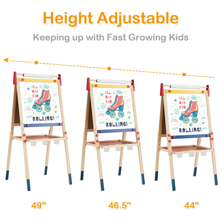 All-in-One Wooden Height Adjustable Kid's Art EaselCostway Gallery View 8 of 12