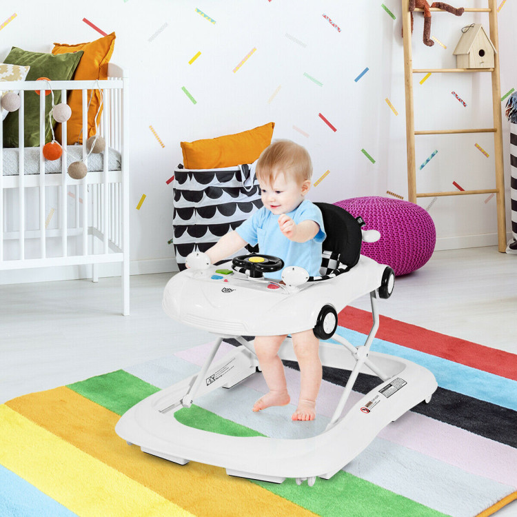 2-in-1 Foldable Baby Walker with Music Player and Lights-WhiteCostway Gallery View 2 of 8