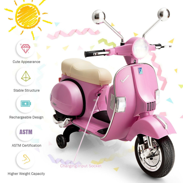 6V Kids Ride on Vespa Scooter Motorcycle with Headlight-PinkCostway Gallery View 5 of 12