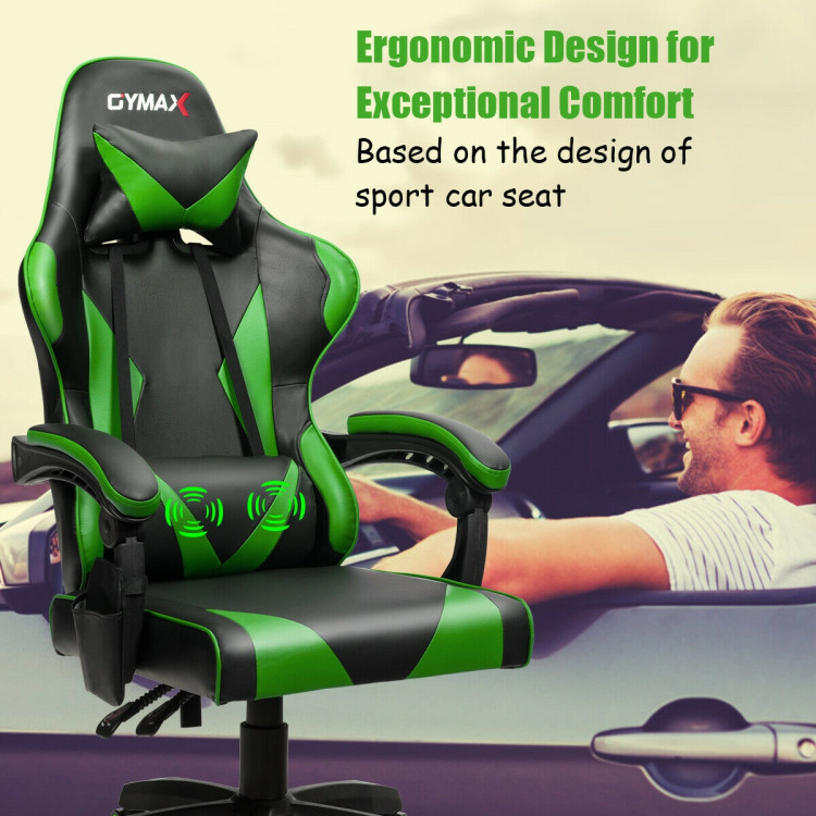 Gaming Chair Reclining Swivel with Massage Lumbar Support -GreenCostway Gallery View 8 of 12