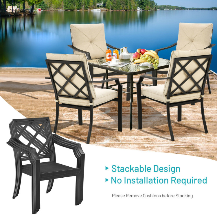 4 Pieces Outdoor Dining Set with Removable Cushions and Rustproof Steel FrameCostway Gallery View 3 of 12