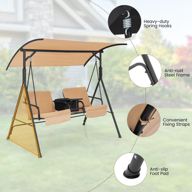 Porch Swing Chair with Adjustable Canopy-BeigeCostway Gallery View 10 of 11