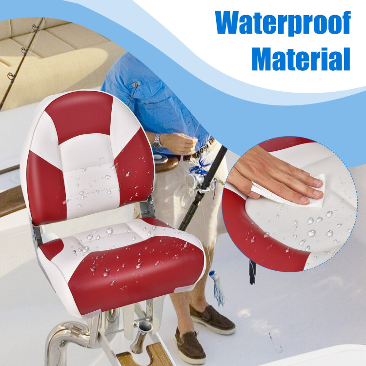 Low Back Boat Seat Folding Fishing chair with Thickened High-density Sponge Padding-RedCostway Gallery View 5 of 9