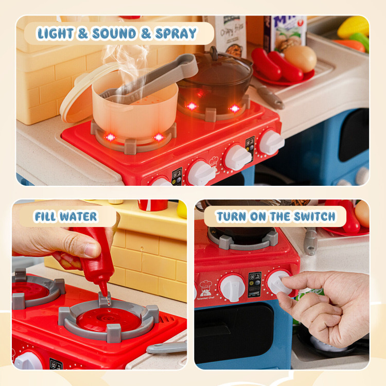 69 Pieces Kitchen Playset Toys with Realistic Lights and Sounds-BlueCostway Gallery View 10 of 11