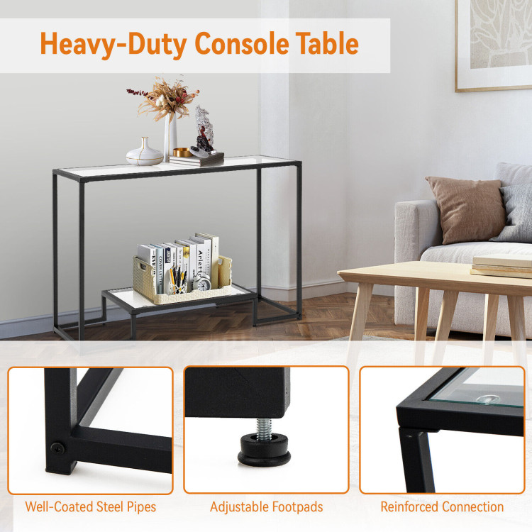 Entryway Console Sofa Side Table with Tempered Glass-BlackCostway Gallery View 10 of 10