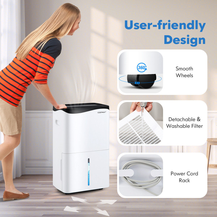 100-Pint Dehumidifier with Smart App and Alexa Control for Home and Basements-WhiteCostway Gallery View 5 of 10