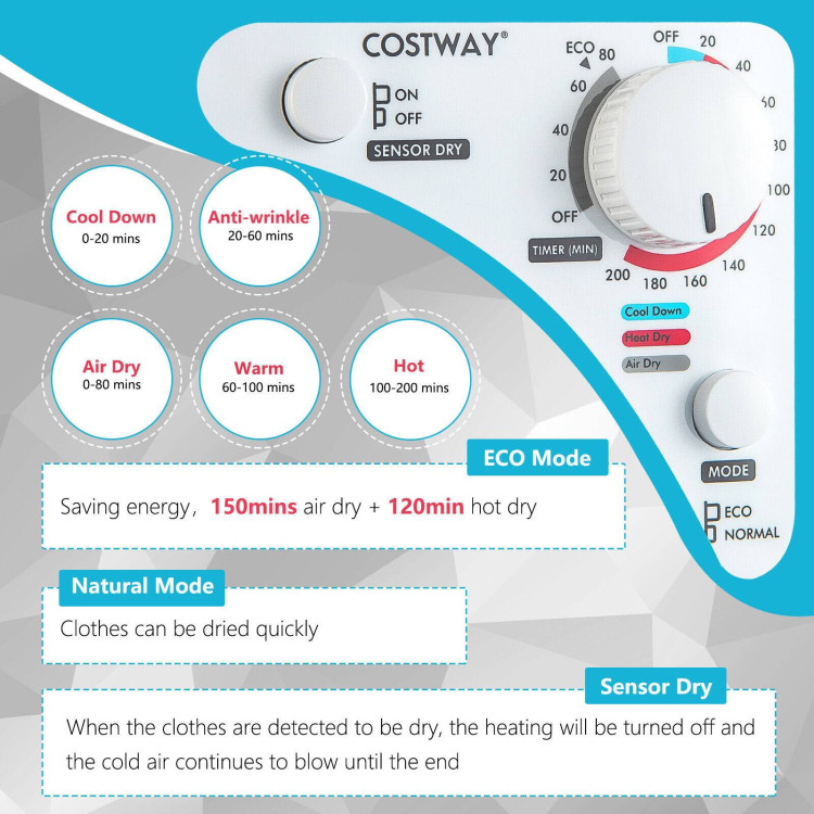 1500W Compact Laundry Dryer with Touch Panel-WhiteCostway Gallery View 8 of 11