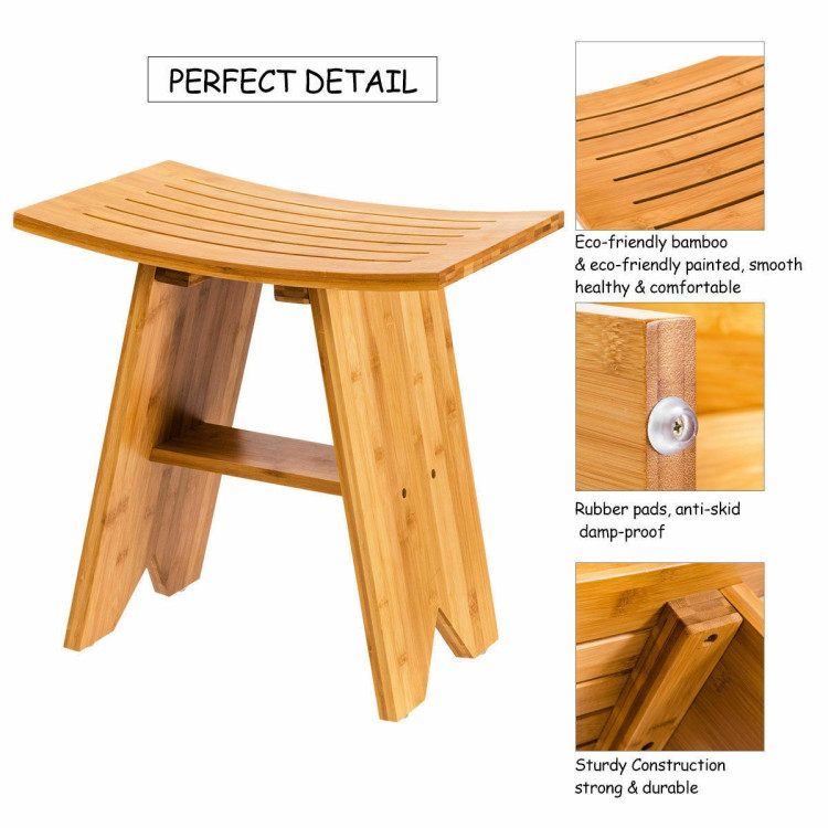 18 Inch Bamboo Shower Stool Bench with ShelfCostway Gallery View 9 of 12