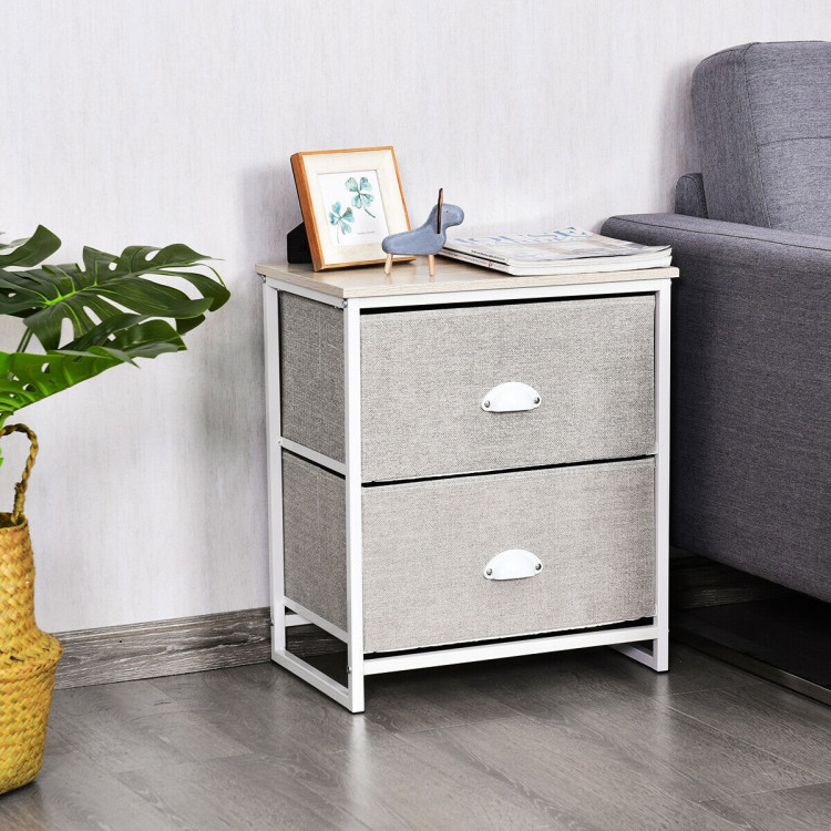 Metal Frame Nightstand Side Table Storage with 2 Drawers-GrayCostway Gallery View 3 of 14