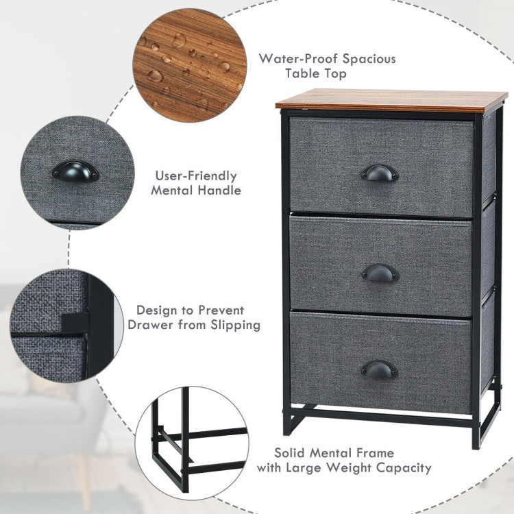 Nightstand Side Table Storage Tower Dresser Chest with 3 Drawers-BlackCostway Gallery View 11 of 13