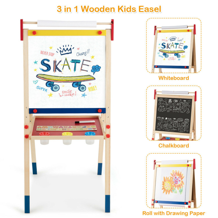 All-in-One Wooden Height Adjustable Kid's Art EaselCostway Gallery View 10 of 12