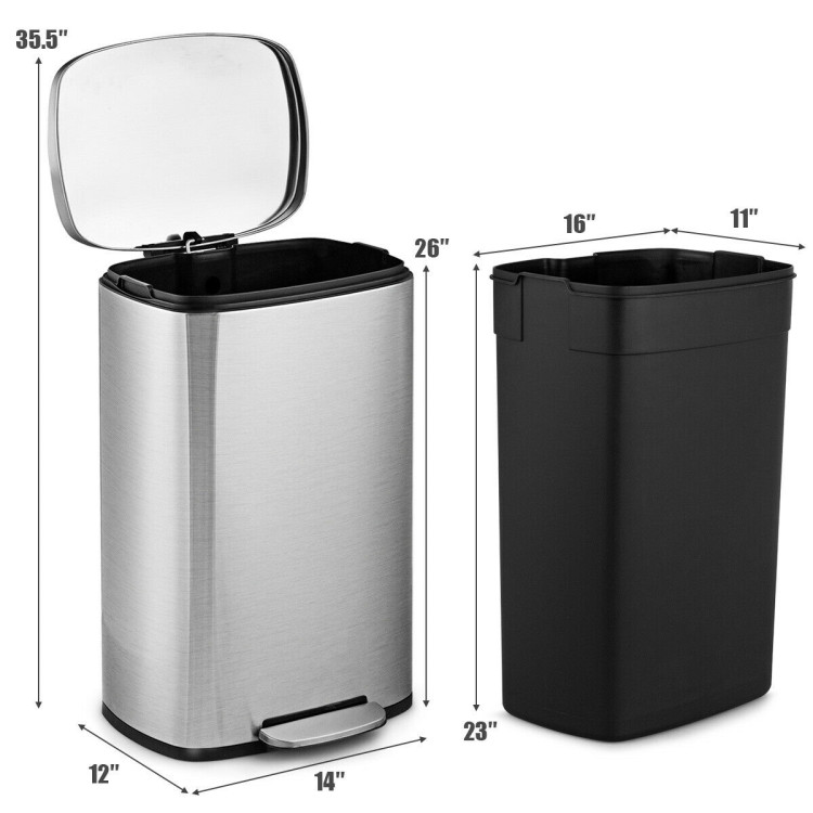 13.2 Gallon Stainless Steel Trash Garbage Can with BucketCostway Gallery View 4 of 11