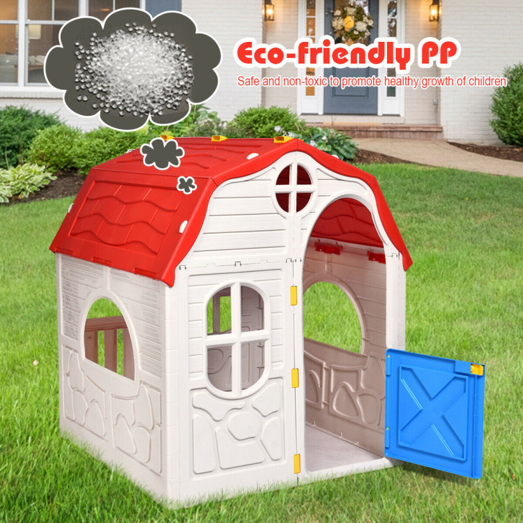 Kids Cottage Playhouse Foldable Plastic Indoor Outdoor ToyCostway Gallery View 3 of 8