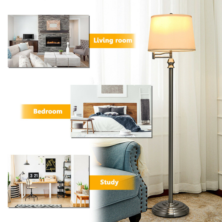 Swing Arm LED Floor Lamp with Hanging Fabric ShadeCostway Gallery View 8 of 11
