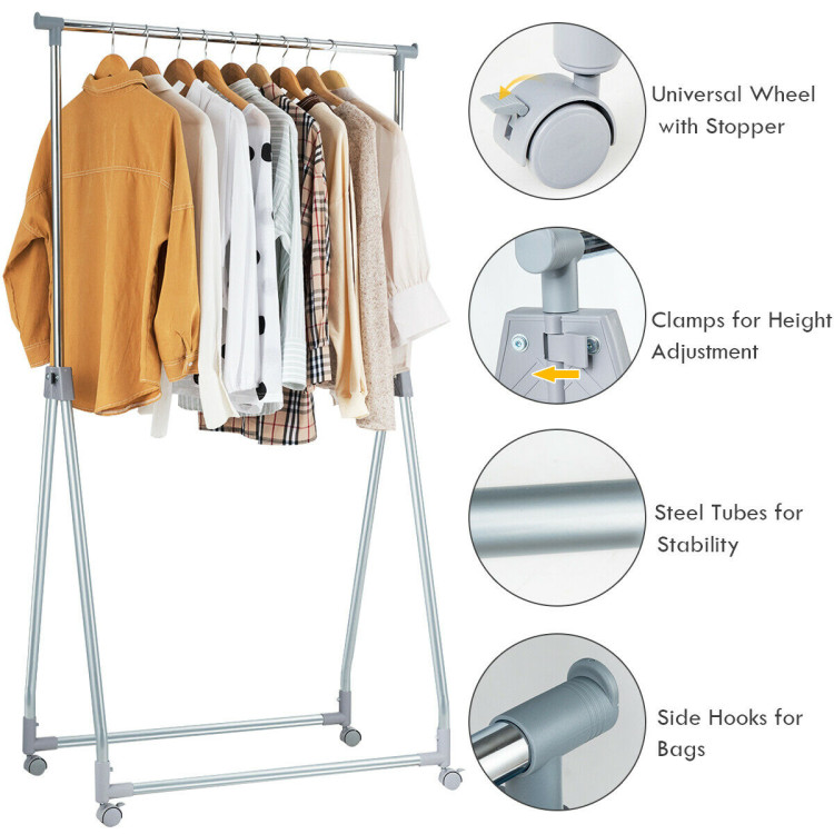 Extendable Foldable Heavy Duty Clothing Rack with Hanging RodCostway Gallery View 3 of 11