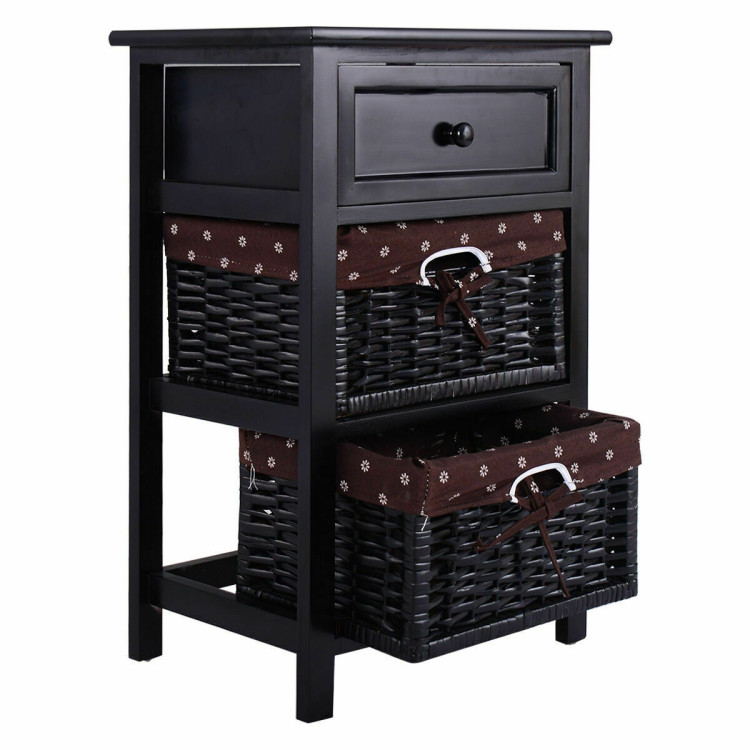 3 Tier Set of 2 Wood Nightstand with 1 and 2 Drawer -BlackCostway Gallery View 2 of 11
