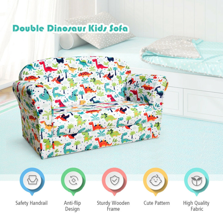 Double Kids Dinosaur Sofa Children Armrest Couch Costway Gallery View 11 of 13