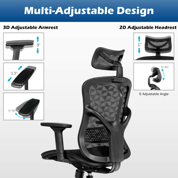 Ergonomic High Back Mesh Adjustable Swivel Office Chair-BlackCostway Gallery View 7 of 11