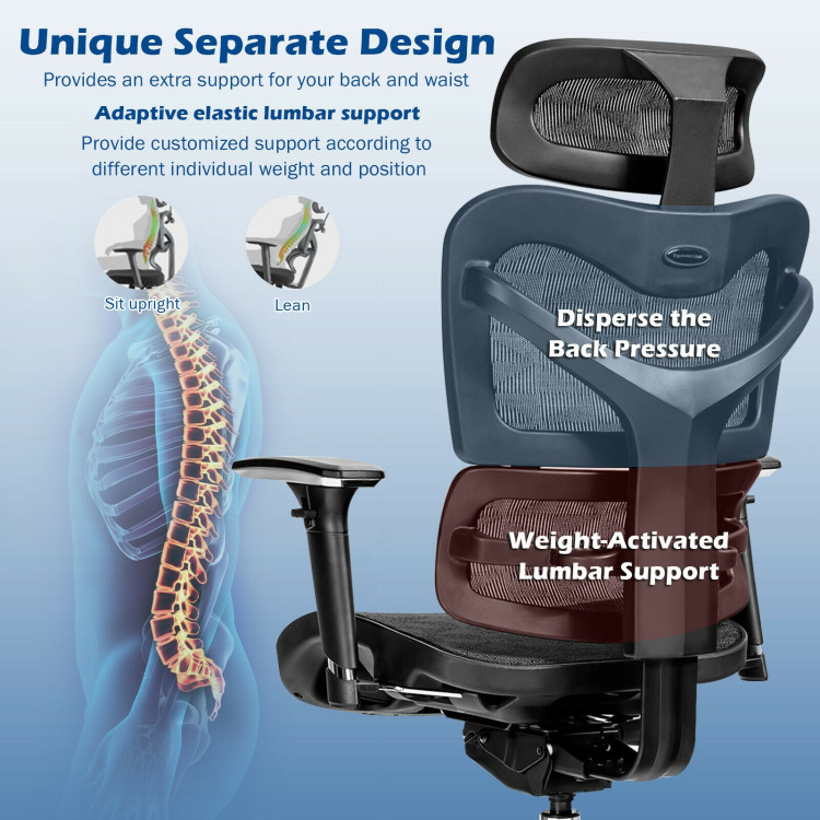 Ergonomic Mesh Adjustable High Back Office Chair with Lumbar Support-BlackCostway Gallery View 9 of 12
