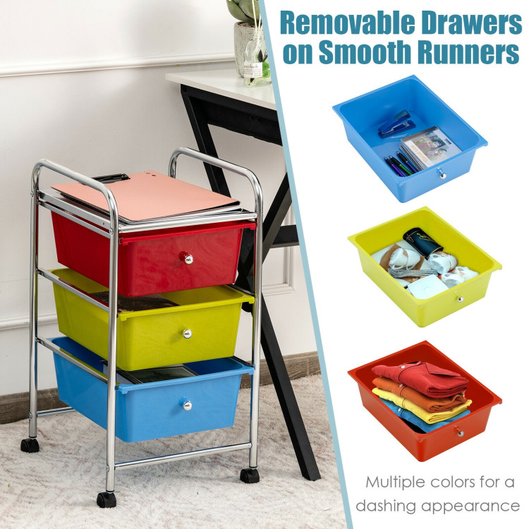 3-Drawer Rolling Storage Cart with Plastic Drawers for Office-MulticolorCostway Gallery View 12 of 13