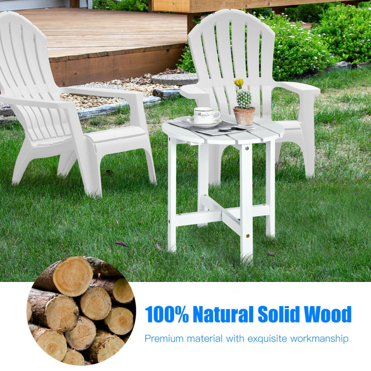 18 Inch Patio Round Side Wooden Slat End Coffee Table for Garden-WhiteCostway Gallery View 10 of 11