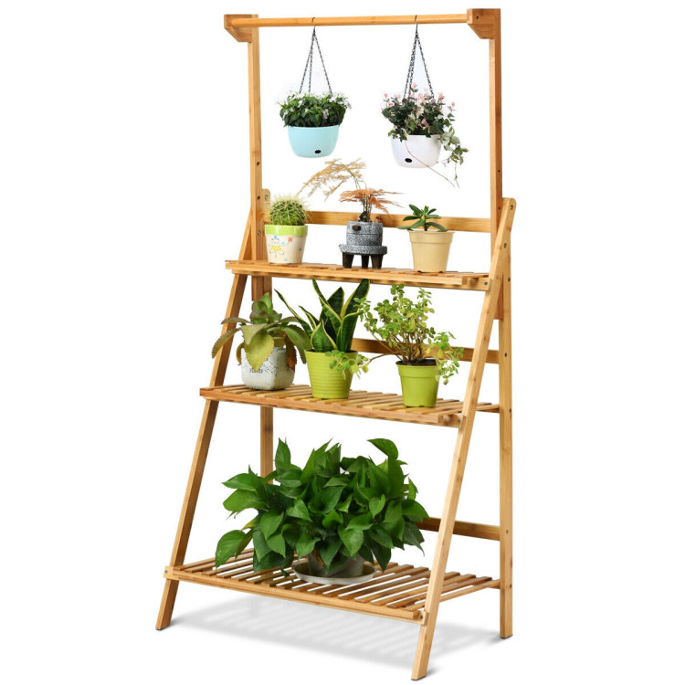 3 Tiers Bamboo Hanging Folding Plant Shelf StandCostway Gallery View 8 of 13
