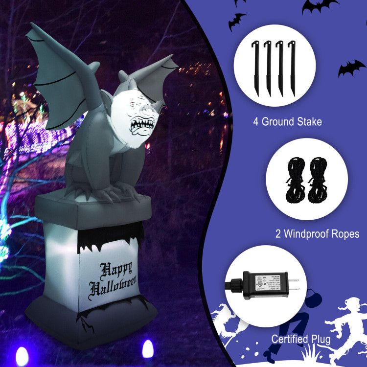 8.2 Feet Halloween Inflatable Gravestone with Gargoyle Yard Decoration and LED LightsCostway Gallery View 3 of 9