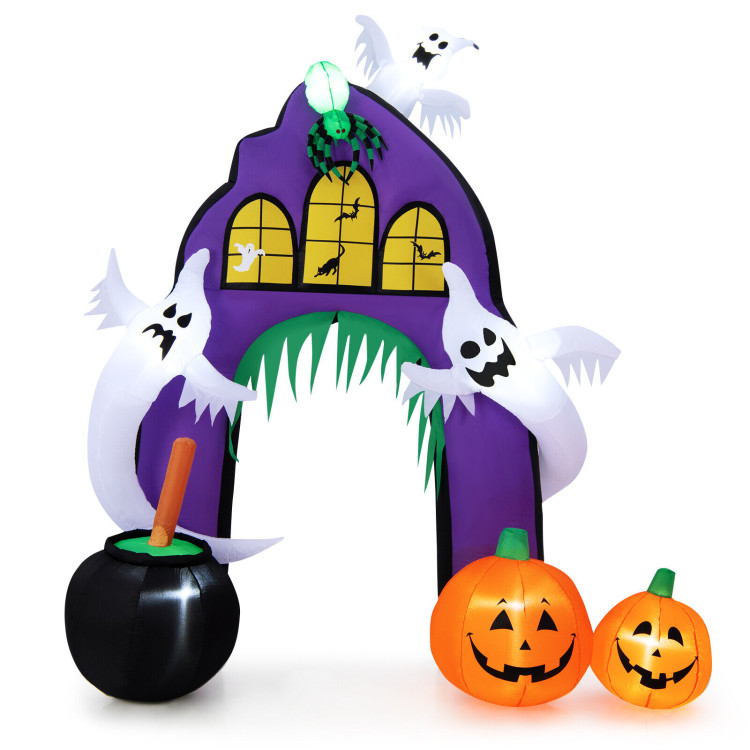 9 Feet Tall Halloween Inflatable Castle Archway Decor with Spider Ghosts and Built-inCostway Gallery View 1 of 9