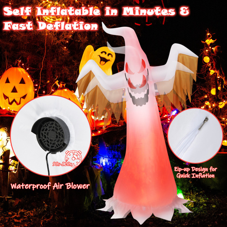 6 Feet Halloween Inflatable Ghost Quick Blow up Halloween Décor with LED LightsCostway Gallery View 8 of 10