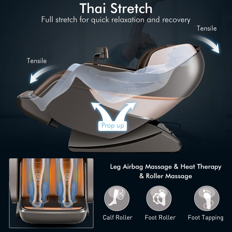 SL Track Full Body Zero Gravity Massage Chair Recliner Thai Stretch Heat Roller-BrownCostway Gallery View 9 of 10