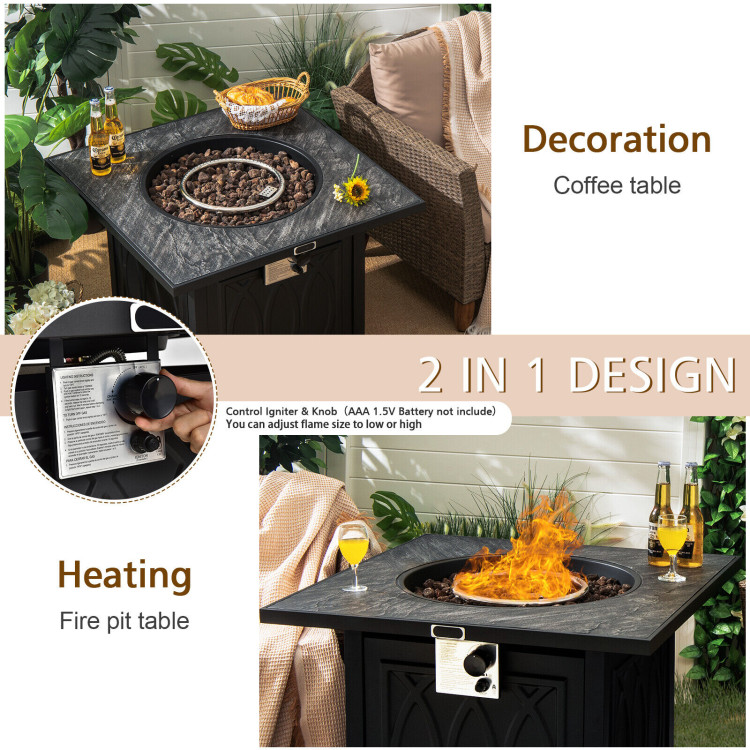 32 Inch Propane Fire Pit Table Square Tabletop with Lava Rocks Cover 50000 BTU-BlackCostway Gallery View 11 of 12