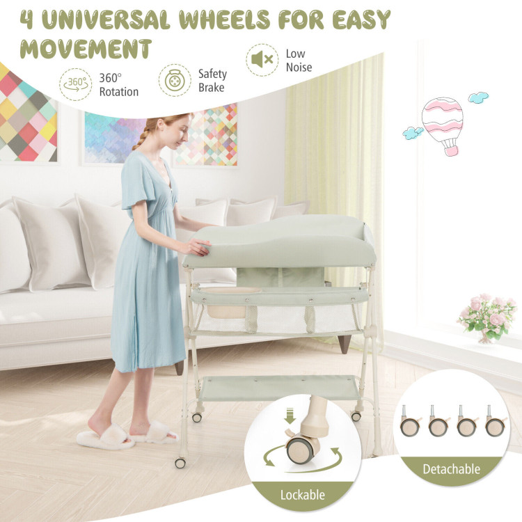 Baby Diaper Changing Table with Water Basin Wheel-GreenCostway Gallery View 6 of 10