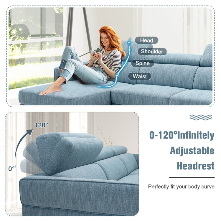 105 Inch L-Shaped Sofa Couch with 3 Adjustable Headrests-BlueCostway Gallery View 5 of 10